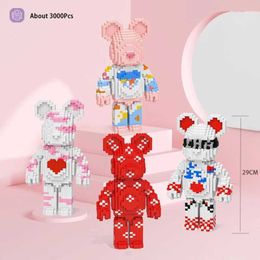 Blocks NEW Cartoon Love Violent Bear Nano Building Colour 3d Model Creative Micro Diamond Bricks Toys For ldren Gifts H240521