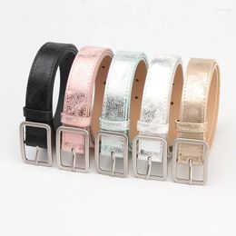 Belts Fashion Shiny Glitter Ladies Waist Belt Square Pin Buckle Jeans For Women Pu Waistbands Pink Silver Decorative