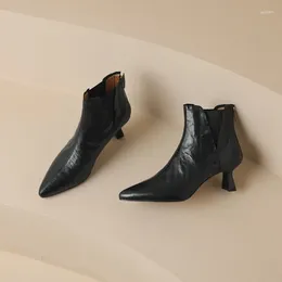 Dress Shoes Leather Women's Boots With Thin Heels And Pointed Back Zipper Fashion Sheepskin High Heels.