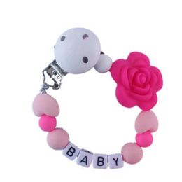 Pacifier Holders Clips# Personalised Name Rose Pacemaker Chain DIY Teeth Toy Dummy Clip Chupetero Silicone Customised Bracket d240521