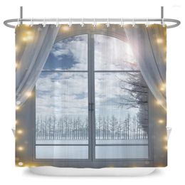 Shower Curtains Winter Snow Scene Outside The Window Waterproof Curtain With Hooks For Bathtub Bathroom Screen Home Decor Wall Cloth