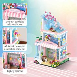 Blocks Mini building block street view coffee shop flower adult toy childrens mini H240523