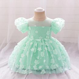 Girl Dresses Baby Girls Green Floral 1st Birthday Party Formal Dress Toddler Bow Fashion Clothes Infant Active Holiday Ball Gown Evening