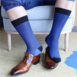 Women Socks Mr.u Autumn And Winter Blue Black Striped Mid-cut Business Men's Formal Wear Stretch Fashion Versatile Thin
