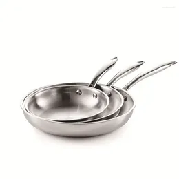 Pans 304 Stainless Steel Skillet Uncoated Frying Pan Non Stick Cooking Pot 3-layer Bottom Omelet