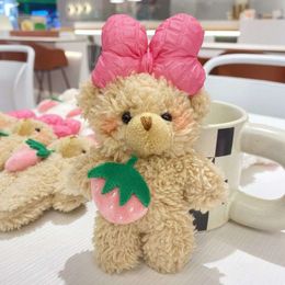 3PCS Bowknot Keychain Fashion Cartoon Plush Stuffed Bow Pendant Toys Pink Strawberry Bear Doll Unisex