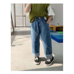 Spring summer Kids crimped wide leg jeans Boys and girls loose thin denim pants Children fashion casual trousers