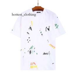 Lanvinn Polo Shirt Mens Designer T Shirt Casual Man Womens Tees Painted Ink Splash Graffiti Letters Loose Short-Sleeved Round Neck Clothes 6990