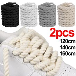 2pcs Bold Cotton Linen Twist Weave Shoelaces Wood Rope Laces 120140160CM Men Women Trend Personality Sport Casual Shoes 240521