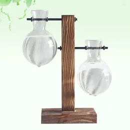 Vases Wooden Hydroponics Container Transparent Glass Vase Modern Flower Terrarium Flowerpot For Room Home Decorations