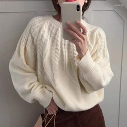 Women's Sweaters Vintage Simple O Neck Women Pullovers Waxy Pattern Loose All-match Long Sleeve Tops 2024 Autumn Korean Chic Knitted