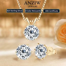 18K Gold Plated Jewelry Set 30ctw D Color for Women Men Real 925 Silver Stud Earrings Pendant Necklace 240517