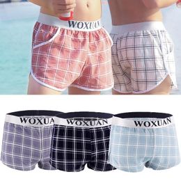 Underpants Men Underwear Plaid Loose Causal Boxer Shorts Cotton Breathable Trunks Sleepwear Sleep Bottoms Panties Bikini Swimwear Briefs