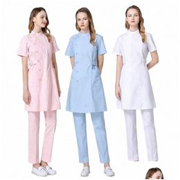Others Apparel Medical Uniform Nurse Outfit Lab Robe Beauty Sal Receive Waist Workwear Clothing For Women Sanitary Costume K6Z7 Drop D Oth5Q