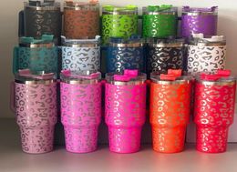 40oz Leopard print Reusable Tumbler with Handle and Straw Stainless Steel Insulated Travel Mug Tumbler Insulated Tumblers Keep Dri1970718