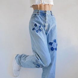 Women's Jeans Floral Patchwork Casual Vintage Blue Women High Waist Denim Pants Capris Fashion Elegant Trousers Ladies Summer 2024