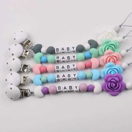 Pacifier Holders Clips# Personalized name for baby pacifier clip silicone flower teeth newborn teeth toy dummy braces clip chain accessories d240521