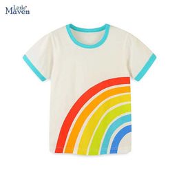 T-shirts Little maven 2024 New Korean Tops Clothes for Children Baby Boys Girls Blouses T-shirt New Cartoon Rainbow Cotton Kids 2-7 Years Y240521