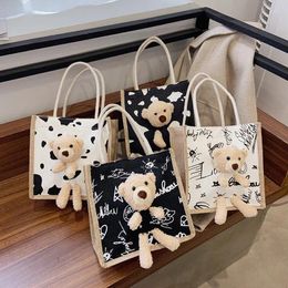 Shoulder Bags Winter Cute Bear Design Japanese Female Handbag Cartoon Student All-Match Portable Cloth Canvas With Zipper