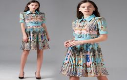 2020 Runway Elegant Lapel Vintage Print Shirt Pleated Women Dress Office Casual Luxury Ladies Designer ALine Mini Dresses Short S5879238