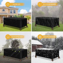 Black 420D Outdoor Waterproof Patio Furniture Cover HEAVY Extra Large Garden Rain Snow WindProof Anti-UV Sofa Table Chair Cover