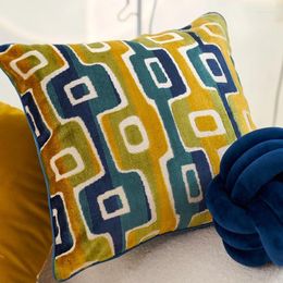 Pillow DUNXDECO Art Cover Simple Luxury Yellow Blue Velvet Cutting Geometric Decorative Case Modern Home Sofa Bedding