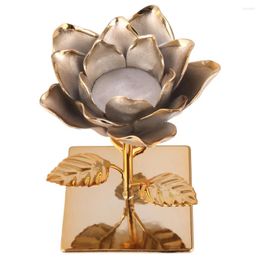 Candle Holders 1pc Decorative Tealight Holder Iron Art Rose Flower Shaped Stand Desktop Candlestick (Golden)