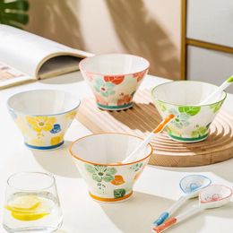 Dinnerware Sets Bamboo Hat Bowl Ins Horn Ceramic Household Tableware Two Ear Soup High Appearance Foot
