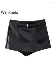 Women's Shorts Women Fashion PU Black Side Zipper Mini Skirts Vintage High Waist Female Chic Lady