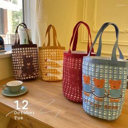 Storage Bags Cute Cartoon Print Cylinder Bag Hand-held Canvas Korean Style Girl Heart Bucket Painted Vegetable Basket