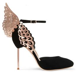 shipping 2018 Free Ladies sheep skin suede hollow out high heel solid butterfly ornaments Sophia Webster toe 52e