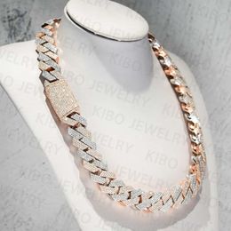 Iced Out Two Tone Vvs Moissanite Necklace 925 Sterling Silver and Rose Gold Plated Big Huge 18mm Cuban Link Chain