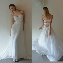 Summer A Line Wedding Dress Chiffon Spaghetti Straps Vestido De Noiva Princess Bridal Gowns Sexy Backless Birde Dresses