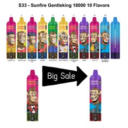 Sunfire 18000 Puffs 18K Disposable Vapes Puff 20K Vape Pen Bar Digital Display Rechargeable 850mAh Battery 25ml Pre-Filled RGB Light Pods Mesh Coil Vaper