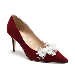 Lady Noble s Dress Summer Sandals Shoes Retro Slip on Pointed Toe Flowers High Heel Party Wedding Sandal Dre Sh fe8 oe Flower