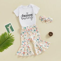 Clothing Sets Born Baby Girl Easter Outfit Honey Romper Flared Pants Headband Summer 0-18M