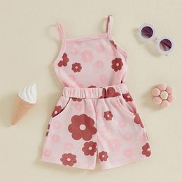 Clothing Sets CHAUKAREAUL Baby Girl Summer Clothes Floral Sleeveless Spaghetti Strap Waffle Tank Tops Elastic Waist Shorts Toddler Set