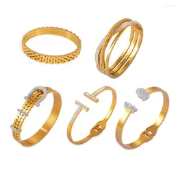 Bangle Modern 316L Stainless Steel Gold-Plated Bracelet For Women Hollow Luxury Crystal Female Trend Jewelry Gift