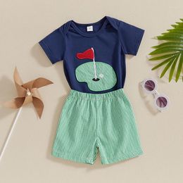 Clothing Sets Baby Boy Golf Outfit 1st Birthday Hole Bodysuit Plaid Shorts 2Pcs Summer Casual Set Born Coming Home