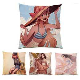 Pillow Comfortable Soft Pillowcase Funny Figure Decorative Cover Polyester Linen Velvet Decoration Home Decor Retro Sofa E0530