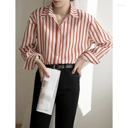 Women's Blouses Shirt Womens Tops Spring 2024 Office Lady Korea French Style Casual Long Sleeve Striped Loose Single Breasted Women Shirts