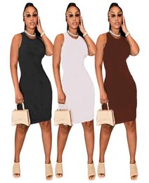 Designer Women Casual Dresses Sleeveless Printed Summer Dress Bodycon Crew Neck Sundress One Piece Skirt Package Hip Mini Skirts B1094160