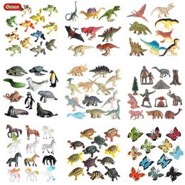 Novelty Games Oenux Solid Animals Action Figures Wild Ocean Insect Model Set Dinosaur Butterfly Fish Bird Turtle Frog Lizard Figurines Kid Toy Y240521