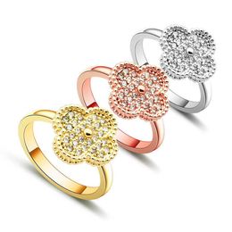 Famous designer Vanly rings for lovers jewelry four leaf flower full diamond ring with Original logo box Vanly