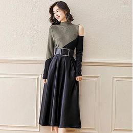 Work Dresses 2024 Autumn Women's Fashion Suits Female Slim Knitted Bottoming Shirt High Waist A-line Skirts Ladies 2 Piece Sets I176