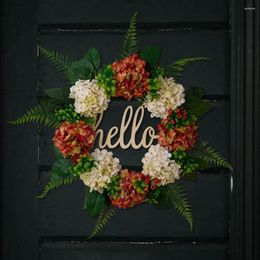 Decorative Flowers Artificial Wreath Home Decor Vibrant Summer Hydrangea Wreaths For Front Door Wall Orange White Festivals