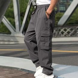 Men's Pants Man 2024 Male Versatile All Season Cargo Pocket Hem Solid Colour Plus Size Outdoor Trousers Pantalon Homme