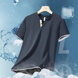 Summer Ice Silk Tshirt Men Casual Slim Fit Breatheable Comfort Thin T Shirts Clothing Short Sleeve Vneck Quick Dry 240520
