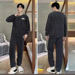 Home Clothing Cold Winter Pyjamas Thickened Homecoat Set Men's With Round Neck Long Sleeve Thick Twisted Texture For Men