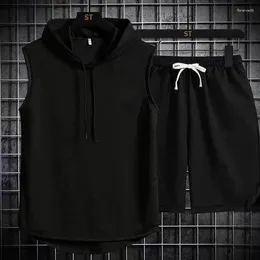 Men's Tracksuits Summer Two Piece Set CasualT-Shirt And Shorts Mens Sports Suit Fashion Short Sleeve Tracksuit Hooded T-shirt